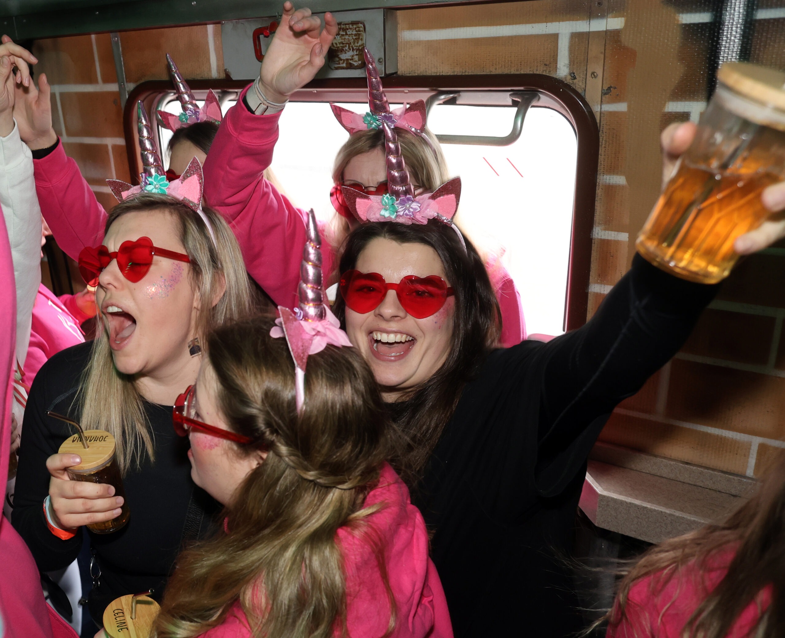 Feiernde Menschen im Partyzug